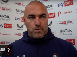 Neil Wood in his post-match press conference after 2-0 home loss to Stockport County. Image credit - Screenshot from YouTube video. Channel - Salford City FC.