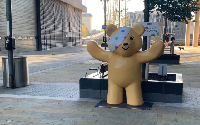 the Pudsey Bear statue outside at MediaCityUK. Image - Lewis Gray