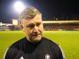 Karl Robinson speaking to the media following Salford City's win over Crawley Town. Image Credit Salford City FC YouTube