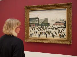 One of LS Lowry's painting at the arts exhibition in The Lowry on Salford Quays.