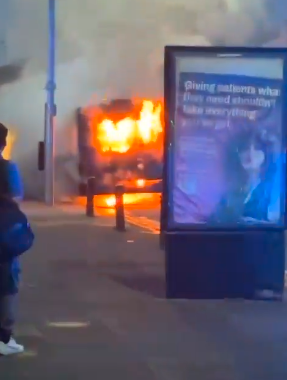 bus burst into flames