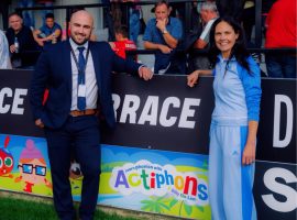 Kathryn pitchside announcing scheme