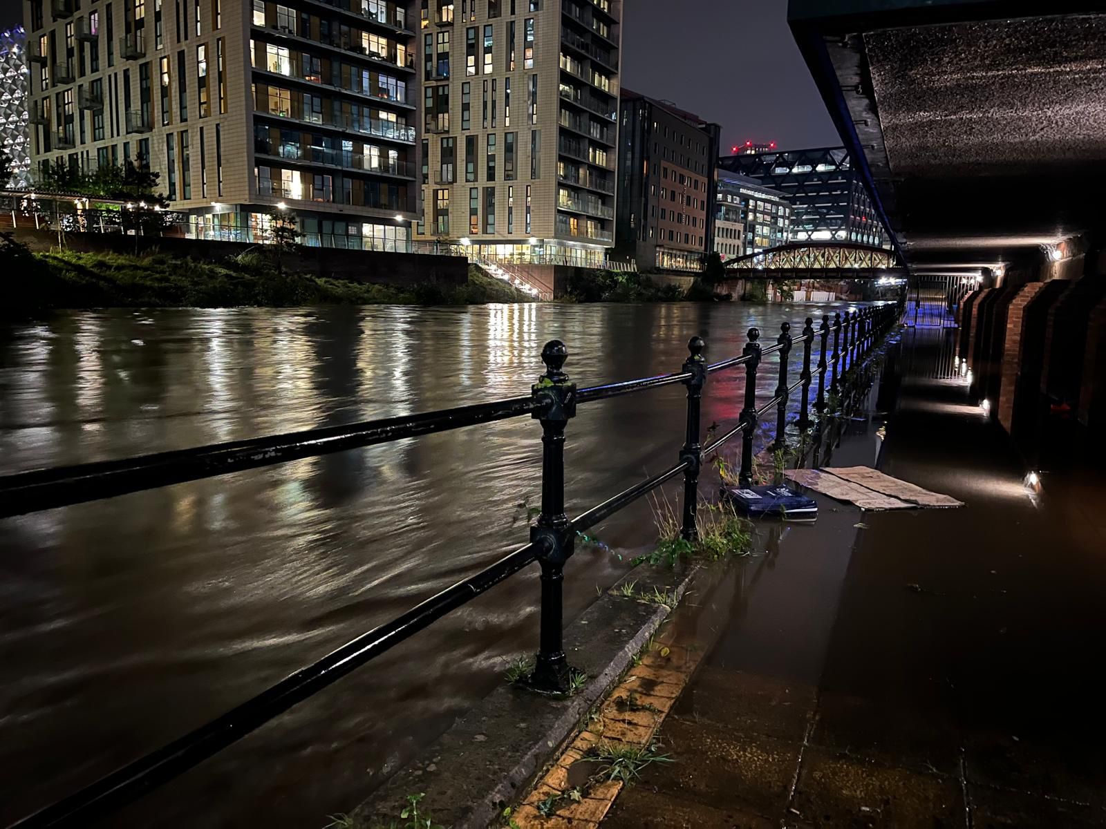 River Irwell banks burst as Salford is hit with hours of heavy rainfall