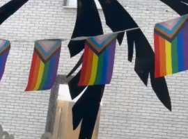 The LGBTQ flags inside the gym.