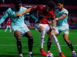 Frankie Okoronkwo in action for Salford City vs Swindon Town