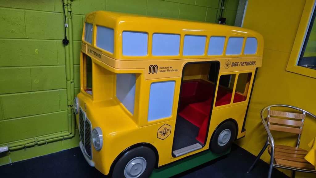 Bee network bus at Playkids soft play centre in Swinton