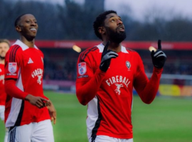 Hakeeb Adelakun celebrates brace against Tranmere Rovers - Salford City