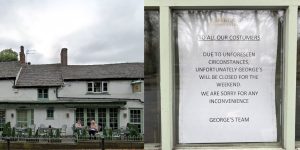 Left: George's Restaurant Right: Closure notice