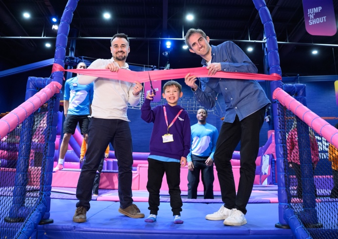 8-year-old Walter Massaya Hall, Oxygen trampoline park at MediaCity’s CEO (Chief Excitement Officer) cut the ribbon at the new venue, officially opening the park