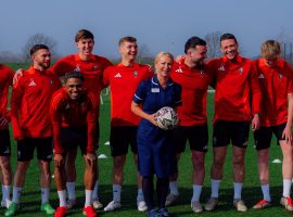 Salford City Football Club Players, pictured with Screening Nurse, Dawn Lisa - Copy