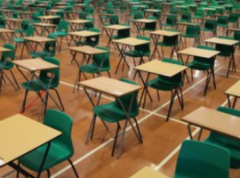 Exam hall with tables and chairs. Original public domain image from Flickr