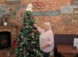 The new Christmas tree at Irlam Station (Joan Ollerenshaw, 2025)