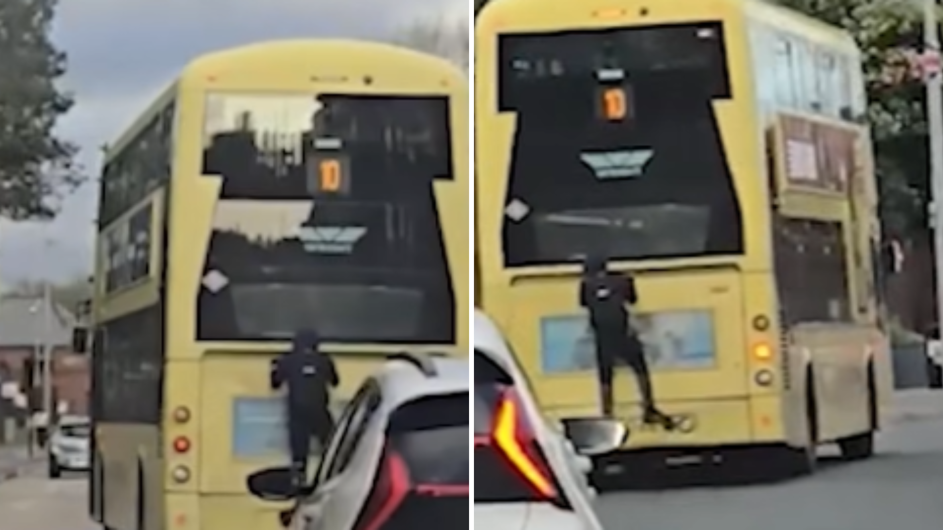 Terrifying video shows boy clinging onto back of Salford bus