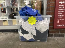 Box of uniform at Peace of Mind (Lucy Hirst, 2025)